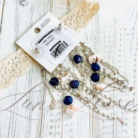FREE PEOPLE Cruise Dangle Earrings In Blue & SIlver NWT - Picture 7 of 7